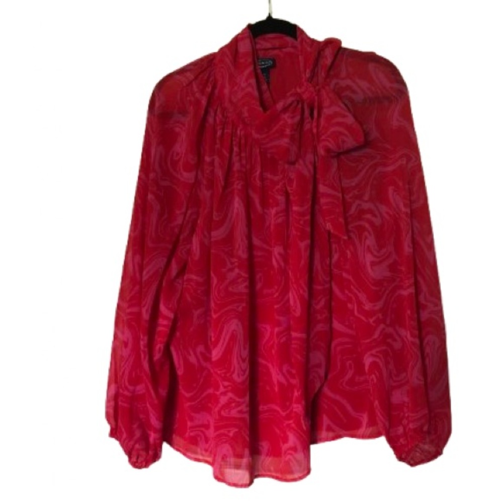 Elegant Red Blouse with Bow Detail